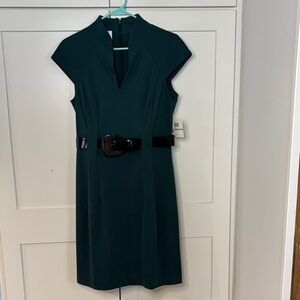 Donna Morgan Dark Green Mini Dress with Black Belt